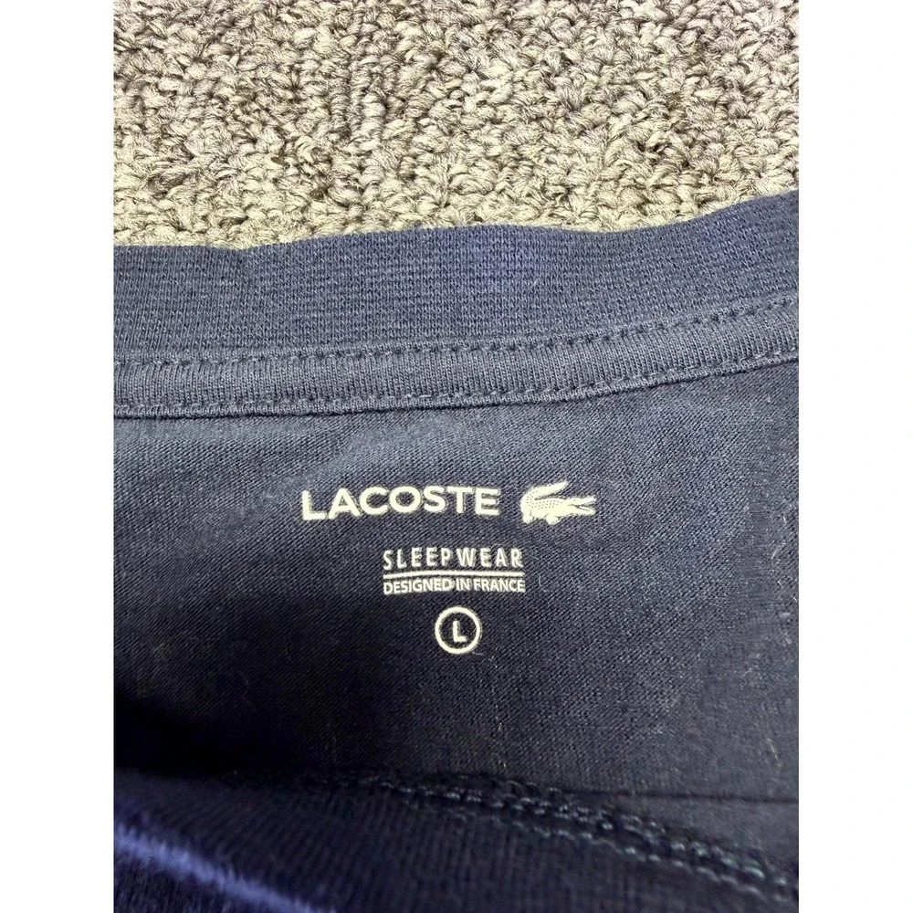 Lacoste Sleepwear Top Mens Large Navy Blue Cotton Blend Pocket Embroidered Logo